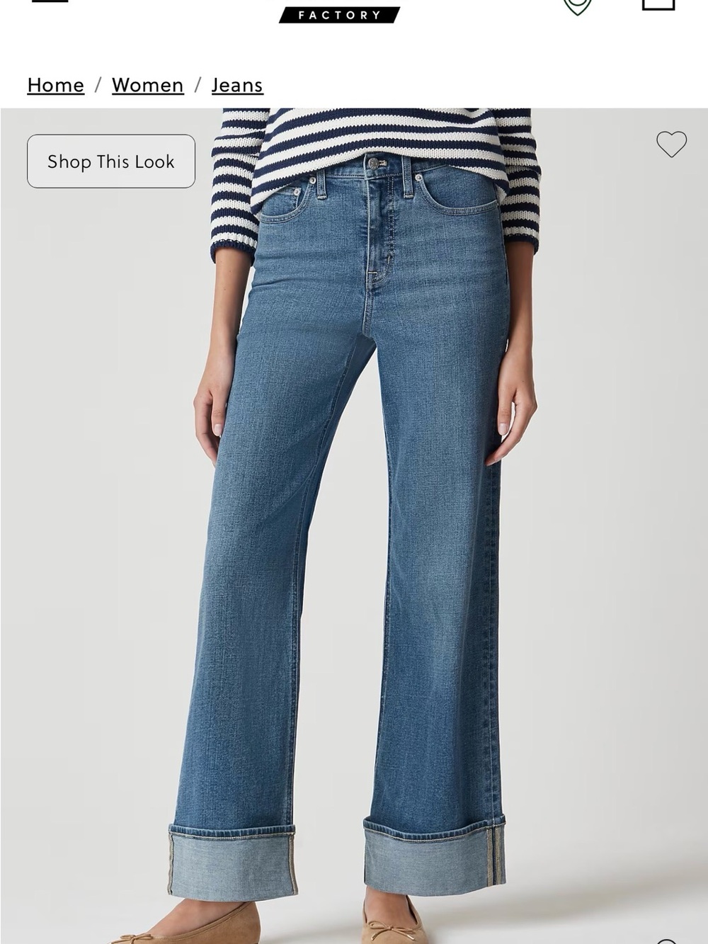 J. Crew Factory Medium Blue High-Rise Wide-Leg Cuffed Jeans Petite 31